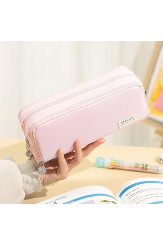 Okul Genç Kız Erkek İçin Büyük Kapasiteli Kalem Kutusu 4 Bölmeli Kese Kalem Çantası-pembe