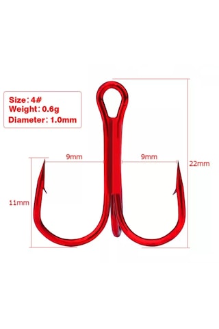 S.F. Jig Kırmızı Üçlü Iğne - 4 No - Jig, Rapala, Silikon ve Şamandıralar Için - 6 Adet