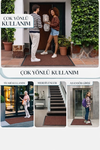 Nem Alıcı Kapı Önü Paspası 60x40 Cm %100 Polipropilen Pvc Kaymaz Taban İç & Dış Mekân Kahverengi