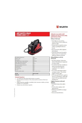 Würth Akü Takviye Cihazı Jump Starter 12v Li-ion Power: Gücünüz Hiç Bitmesin