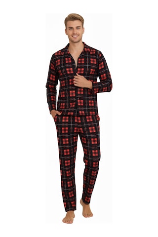 Free Beka Ekose Desenli Uzun Kollu Gömlek Yaka Düğmeli Erkek Pijama Takımı Kırmızı