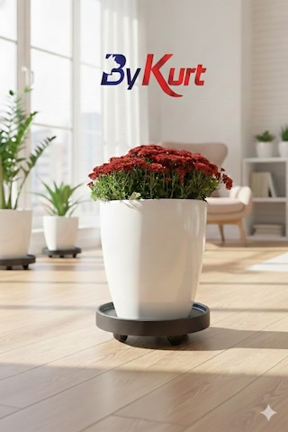 Bykurt 35 Cm Tekerlekli Saksı Altlığı -damacan Ve Tüp Taşıma Altlığı Siyah
