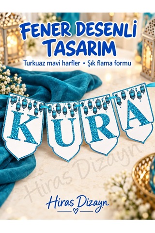 Hiras Dizayn Mavi Kuran Okuyorum İpli Banner Seti 13 Harfli Tören Duvar Süsü Standart