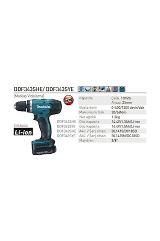 Makita DDF343SYE Akülü Darbeli Matkap Vidalama
