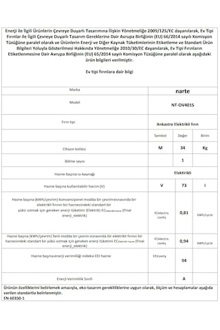 Narte NT-OV401S 73 L Ankastre Fırın Gri