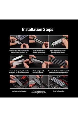 Reedark M.2 2280 Ssd Passif Soğutucu - Tam Alüminyum Radyatör, Anotasyonlu, Araçsız Kurulum, Gri