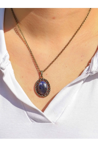 Doğal Taş Lapis Doğal Taşlı Antik Kadın Kolye Euk34lps Mavi