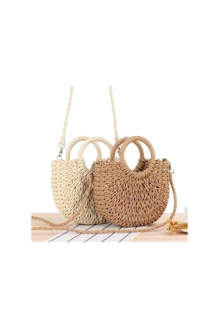 Novahub El Yapımı Rattan Dokuma Plaj Çantası - Kadın Crossbody Çanta - Bej, Haki Rengi, Pratik Tasarım Haki