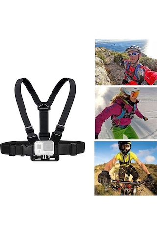 Aksiyon Kamerası Ve Telefon Uyumlu Göğüs Bağlantı Askısı Chesty Kemer Seti - Gopro, Sjcam, İphone, Android Uyumlu Chest Mount Holder Gri - Siyah