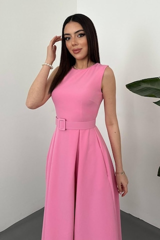 Duygudan Pembe Halter Yaka Kloş Elbise - Pembe Çok Renkli