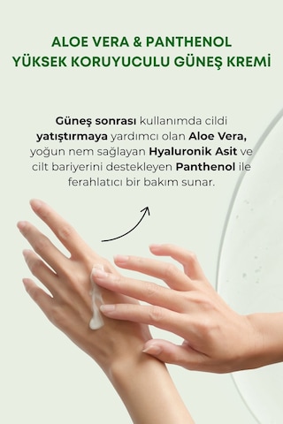 Aloe Vera Özlü Yüksek Koruyuculu 50 Spf+ Yatıştırıcı, Nemlendirici Güneş Kremi Aloe Veralı 50ml