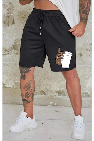 Benroma Elde Bardak Baskılı Unisex Şort Siyah