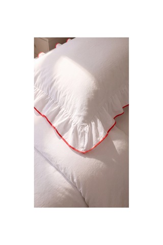 %100 Pamuk Overloklu Fırfırlı Tek Kişilik Nevresim Takımı Lastikli Çarşaflı 160x200 Cm Kırmızı - 904799828 Kırmızı