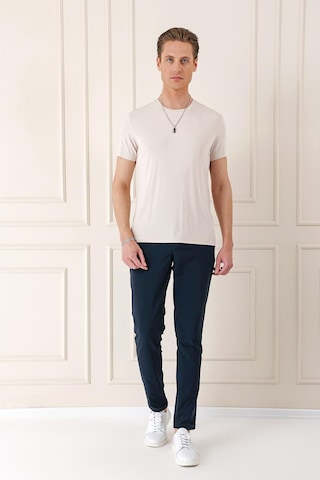 Efor Slim Fit Bisiklet Yaka Düz Pamuklu Açık Bej Tişört Ts 823 Bej