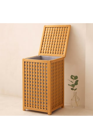 Northcity Kalın Bambu Kirli Çamaşır Sepeti 40x40x58 Cm Doğal Bambu