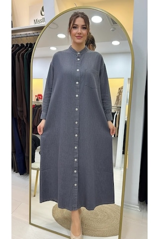 Invee İnvee Blue Ridge Denim İnçe Kumaş Gömlek Elbise 7191 Antrasit