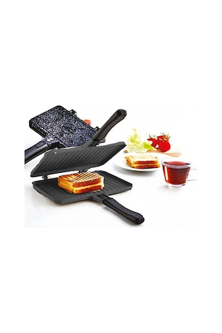 24 Cm Yanmaz Yapışmaz Döküm Lüx Tost Tavası Siyah