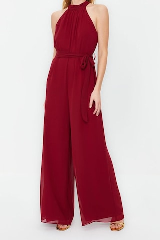 Ersefa Kadın Moda Standart Kol Geniş Paça Halter Yaka Uzun Kuşaklı Maxi Bordo