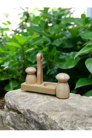 Şık Bambu Tuzluk Biberlik Seti Standlı Bambu