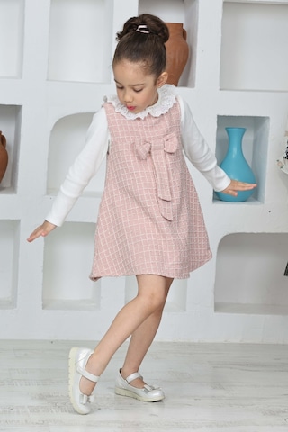 Kız Çocuk Şanel Kumaş 2'li Elbise Elbise+bady Bluz 12174 Gülkurusu