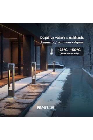FoneLight AKA 60 cm LED Bollard Bahçe Aydınlatma Direği Antrasit Alüminyum IP65 Peyzaj Yürüyüş Yolu Aydınlatması 9W 3000K