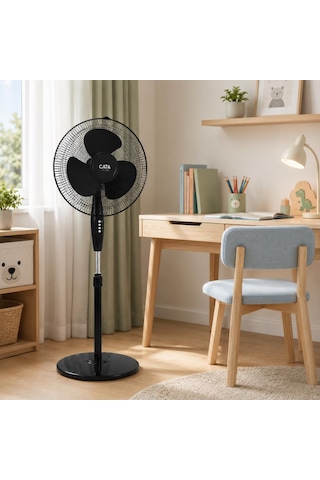 Pervane Akçay 16 Inch 3 Kanatlı Ayaklı Vantilatör Metal Izgaralı Siyah
