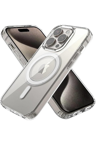 Apple İphone 16 Pro Max Kılıf Magsafe Wireless Kablosuz Şarj Destekli Şeffaf Darbe Emici Kapak Şeffaf