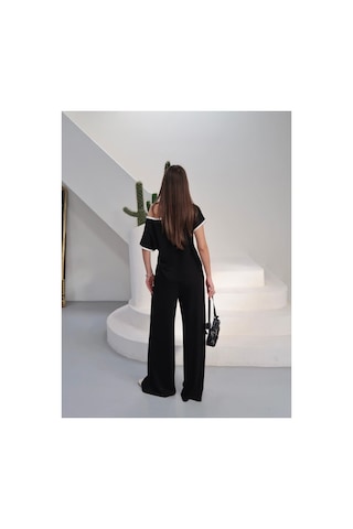 Paw Garage Kadın Alen Modern Şeritli Takım - Yazlık Soft Modal Kumaş SIYAH