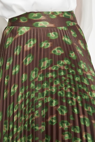 Kadın Desenli Pileli Midi Boy Etek - Yeşil