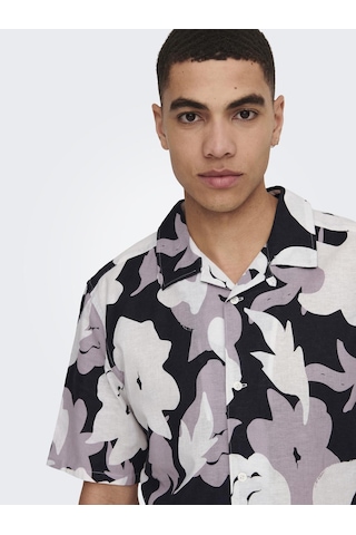 Only & Sons Onstrev Reg Ctn Lın Aop Ss Shırt Noos Erkek Pembe Kk Gömlek - 22025125 Pembe