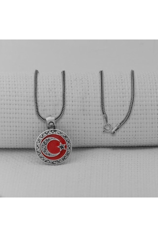 Takıhan Gravür İşlemeli 925 Ayar Erkek Gümüş Küçük Boy Ay Yıldız Kolye