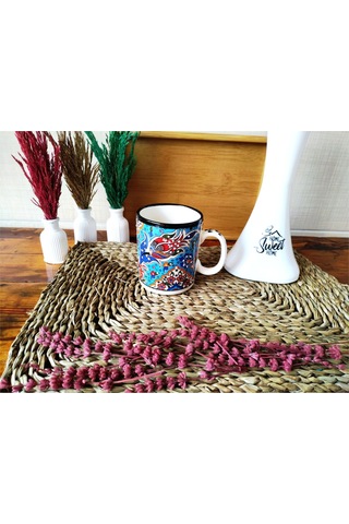 El Yapımı Seramik Kupa Organik Boya Lale Figürü MAvi