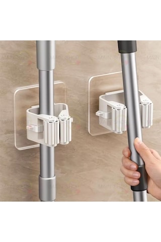 Mainshop Pratik Fırça Süpürge Paspas Mop Tutucu Askı Aparatı Yapışkanlı Sihirli Tutacak 2 Adet M-310 Beyaz