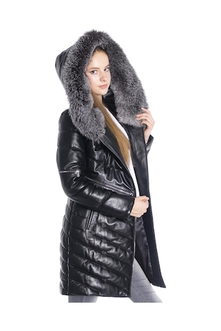 Derinss Dka1704 Hakiki Deri Kadın Siyah Kaban/Mont