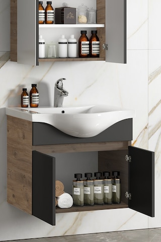 Yıldız 55 Cm Atlantik Çam-Antrasit Gri Mat Mdf Seramik Lavabolu A Antrasit - Atlantik Çam