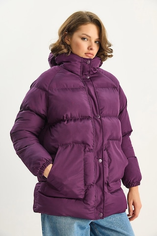 Shade Kadın Regular Fit Kapüşonlu Fermuarlı Astarlı Cepli Şişme Mont 1400 60283685 - Mor