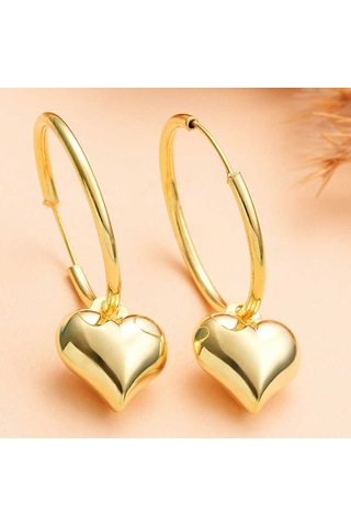 Gümüş Gold Kalp Sallantılı Kadın Küpe 22878652