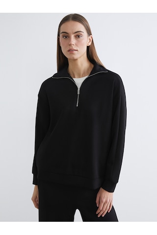Lcw Comfort Siyah Dik Yaka Kadın Fermuarlı Sweatshirt