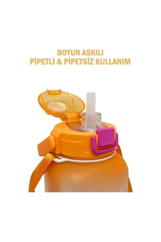 Vagonlife Vgn2275-t Turuncu 1100 ML Çocuk Pipetli-Pipetsiz Kullanım Su Matarası Askılı + Çıkartma