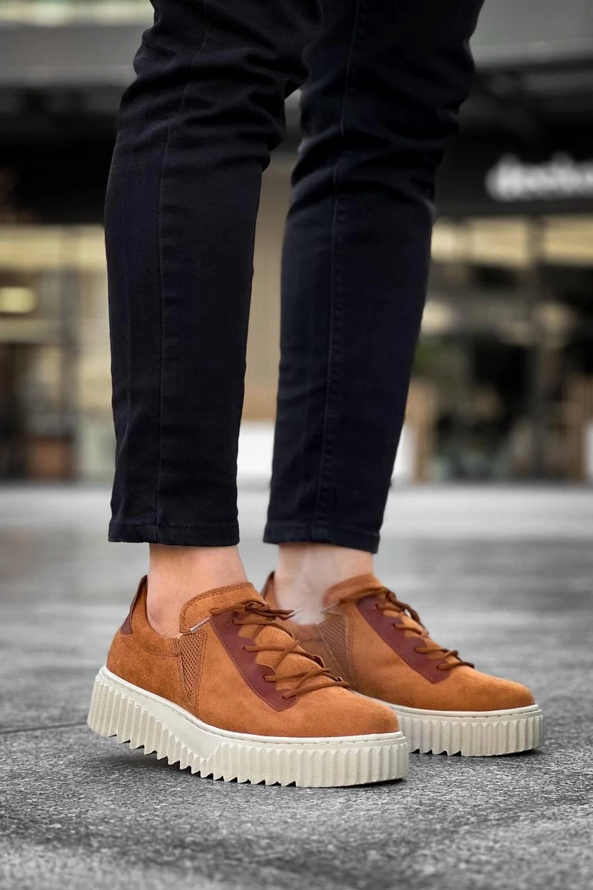 Kb-x502 Kuback Taba Süet Yüksek Bej Taban Bağcık Detaylı Lastikli Günlük Erkek Ayakkabı Beyaz