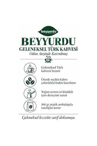 Beyyurdu Türk Kahvesi Beyyurdu Bol Köpüklü Yoğun Aromalı Taze Öğütülmüş Kahve 100 G