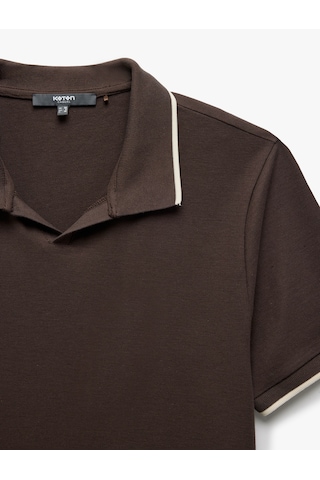 Koton Kontrast Detaylı Pamuklu Kısa Kollu Slim Fit Polo Yaka Tişört Kahverengi 5sam10091mk Kahve Kahverengi