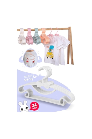 Morpanya Sweet 24 Adet Beyaz Bebek Elbise Askısı 30 Cm Fiyonklu Kelebek Be Beyaz