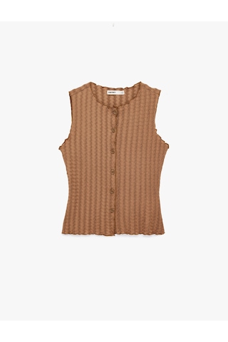 Koton Bürümcük Kumaş Slim Fit Düğmeli Bisiklet Yaka Yelek Kahverengi 6sak10040ek Kahve