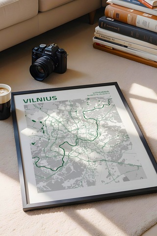 Vilnius Litvanya Haritası Çerçeveli Tablo Lüks Salon Ofis Duvar Dekorasyonu Hediyelik Tablo