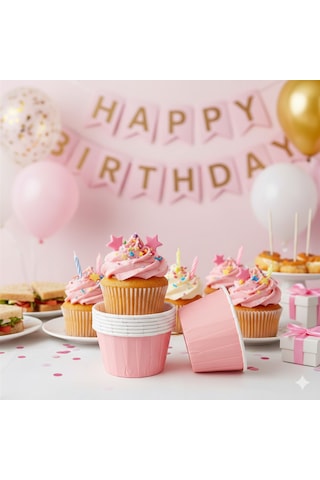 Karton Pembe Cupcake Kapsülü 50'li - Kek Ve Cupcake Sunum Kapsülü Diğer