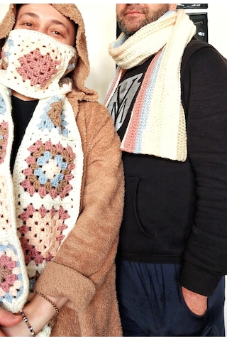 El Örgüsü Atkı , Uzun Unisex Atkı Motifli Bej