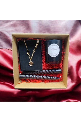 Denic Hediye Seti Kokulu Siyah Bardak Mum Yaşam Agacı Kolye Burgulu Mum