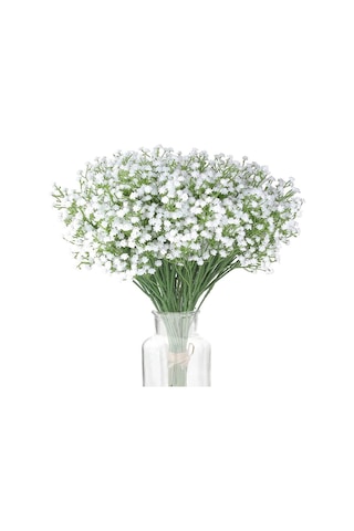 3lü Set Uzun Dal Yapay Çiçek Plastik Beyaz Cipso 4dallı 63cm