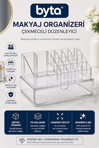 Büyük Boy Şeffaf Çekmeceli Makyaj Organizeri Xl Çok Bölmeli Kozmetik Düzenleyici, Masaüstü Makyaj Ve Takı Saklama Kutusu Şeffaf